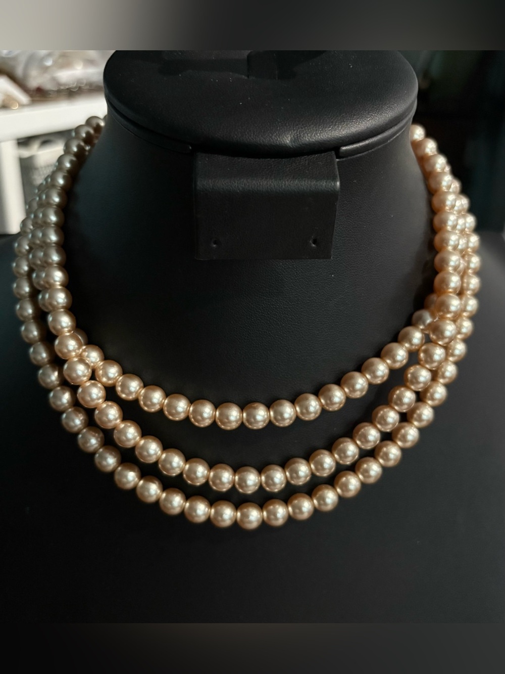 Classic Champagne Pearl Triple-Strand Necklace